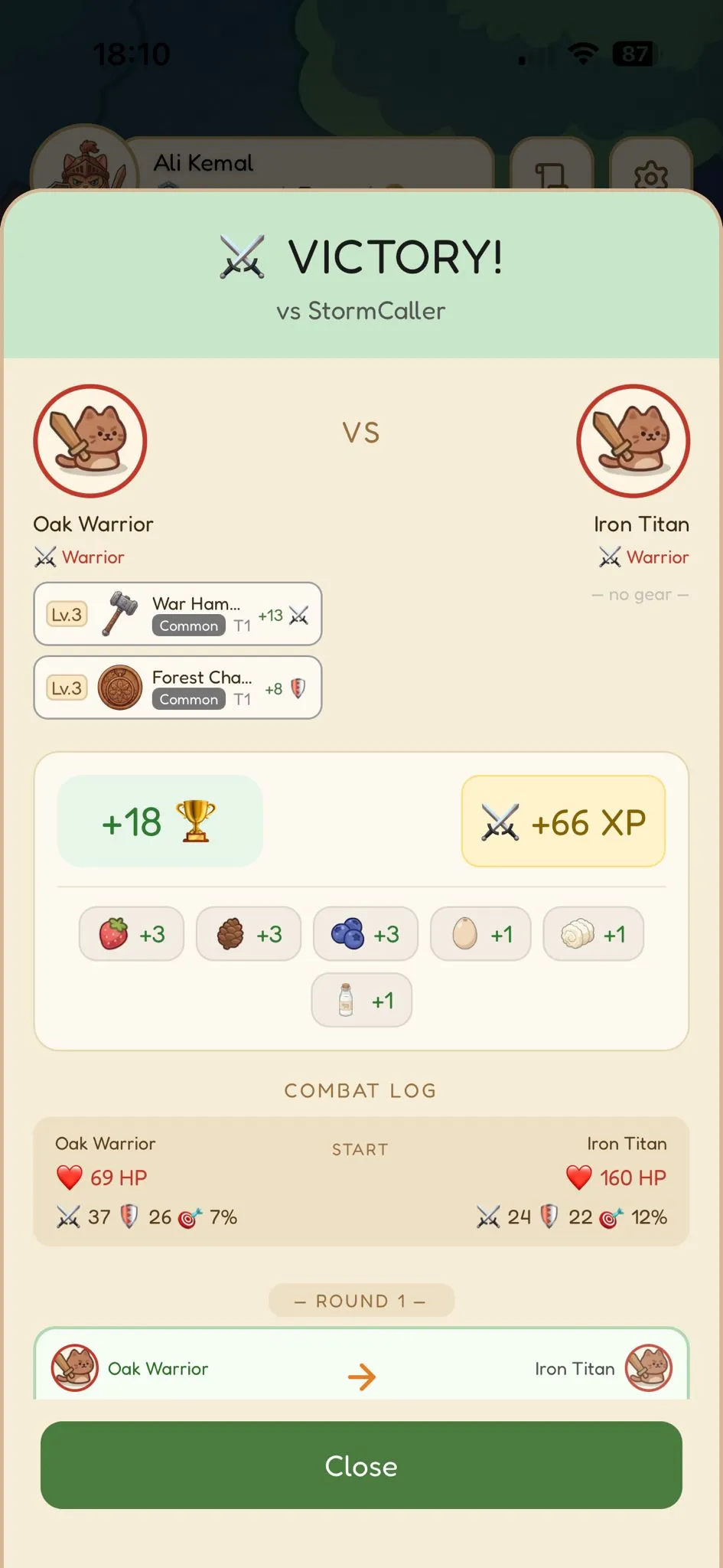 Forest Fighters PvP battle screen