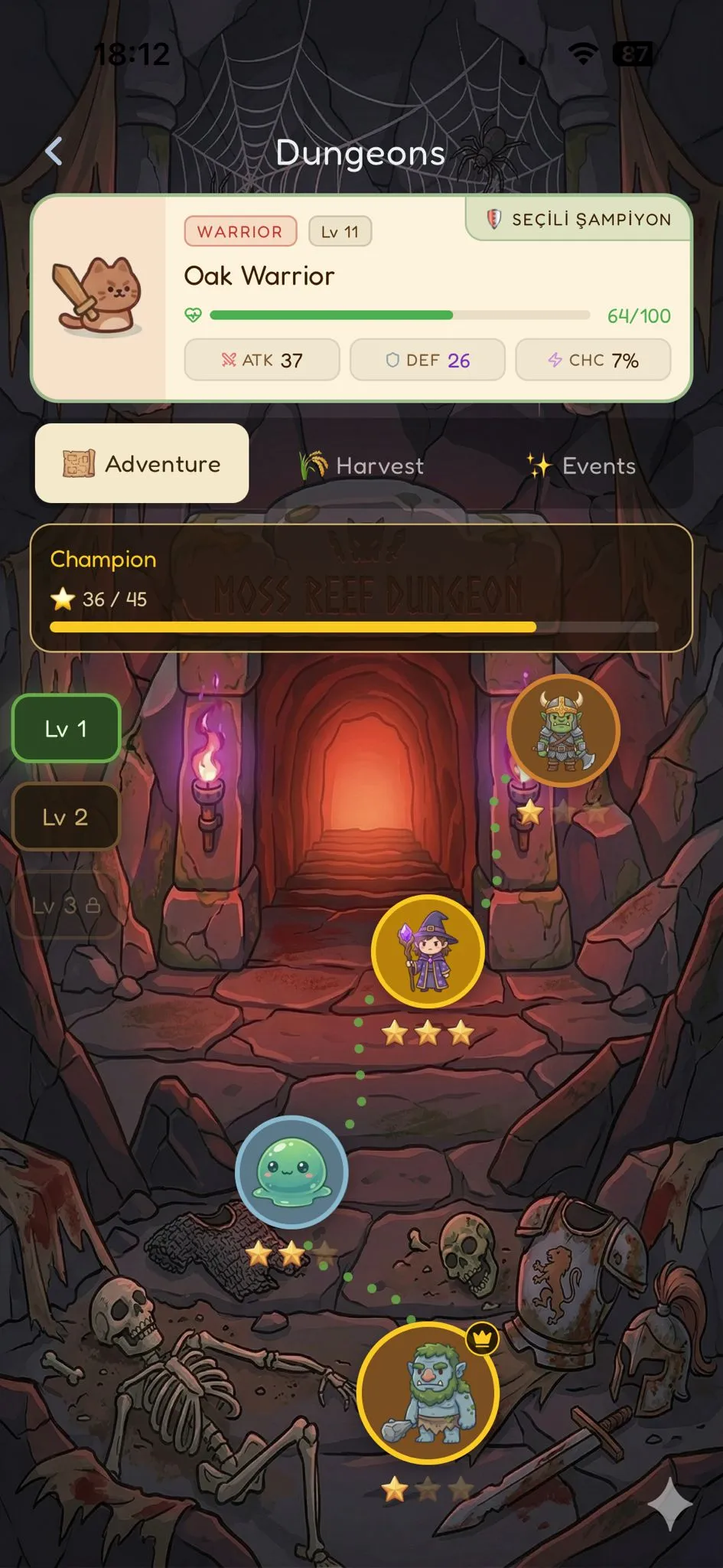 Forest Fighters dungeon screen