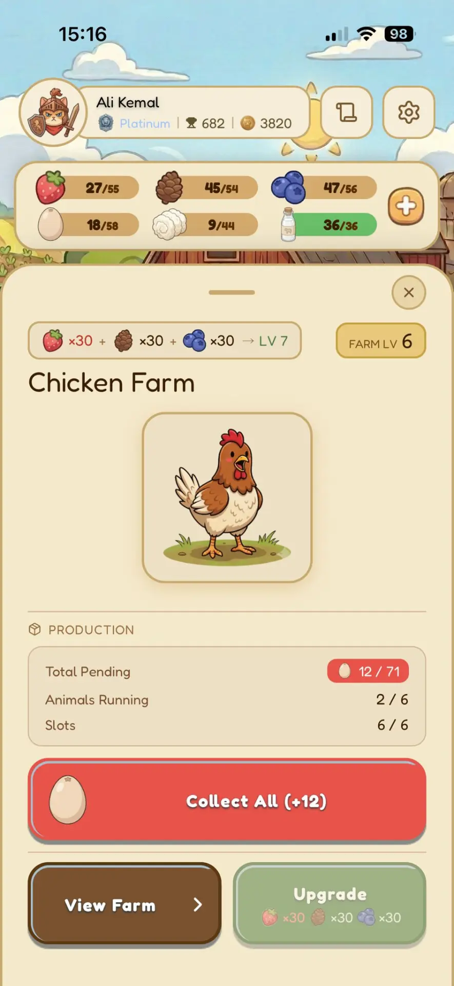 Forest Fighters farm screen